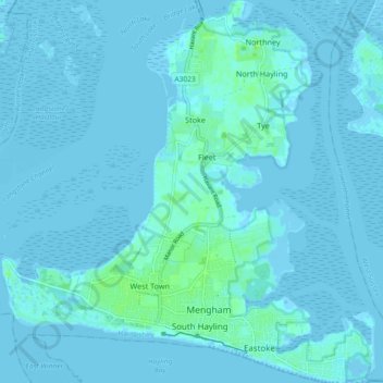 Hayling Island Topographic Map, Elevation, Relief