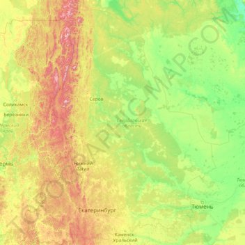 Sverdlovsk Oblast Topographic Map Elevation Relief