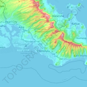 Honolulu Topographic Map Elevation Relief