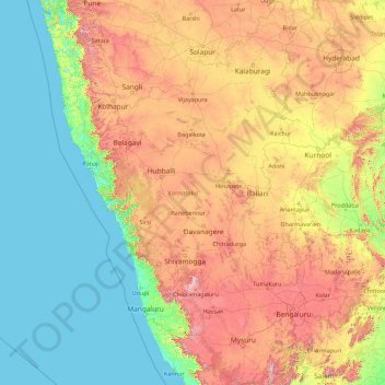 Topographic Map Of Karnataka Karnataka Topographic Map, Elevation, Relief