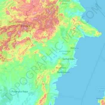 East Kalimantan  topographic map elevation relief 