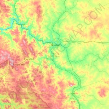 Shire Of Northam topographic map, elevation, relief