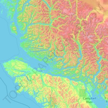 Vancouver Island Topographic Map Regional District Of Mount Waddington Topographic Map, Elevation, Relief