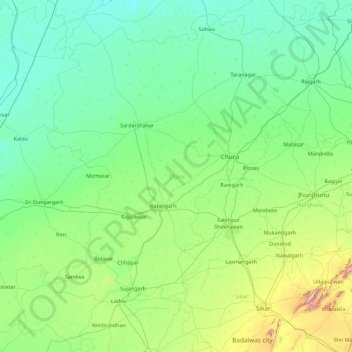 Topographic Map Of Rajasthan Churu Topographic Map, Elevation, Relief