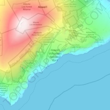 Mauna Kea Topographic Map Hawai'i Volcanoes National Park Topographic Map, Elevation, Relief