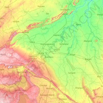 Topographic Map Of Rajasthan Kota Topographic Map, Elevation, Relief