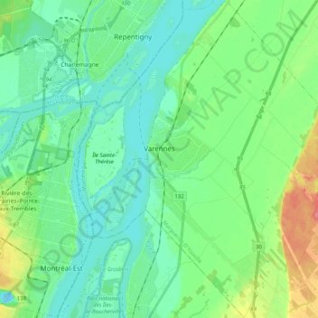 Varennes topographic map, elevation, relief