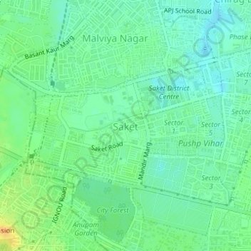 Saket New Delhi Map Saket Topographic Map, Elevation, Relief