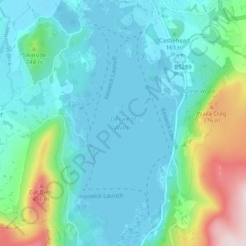 Derwent Water topographic map, elevation, relief