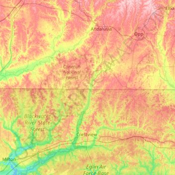 Yellow River topographic map, elevation, relief