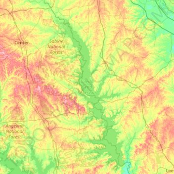 Toledo Bend Topo Map Toledo Bend Reservoir Topographic Map, Elevation, Relief