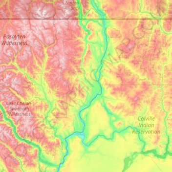 Okanogan County topographic map, elevation, relief