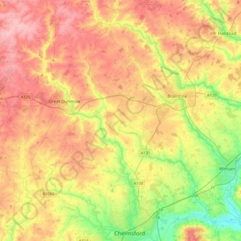 River Chelmer topographic map, elevation, relief