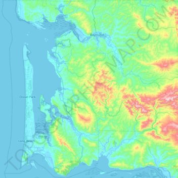 Topographic Map Of Pacific Ocean Pacific County Topographic Map, Elevation, Relief