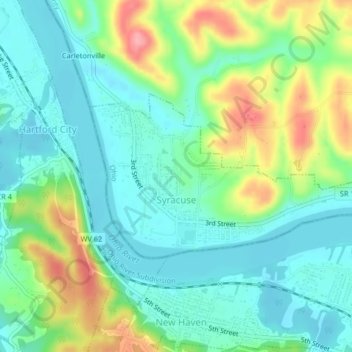 Syracuse topographic map, elevation, relief