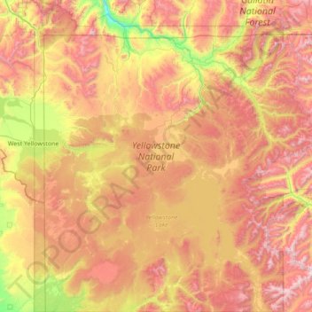 Yellowstone National Park Topographic Map Elevation Relief