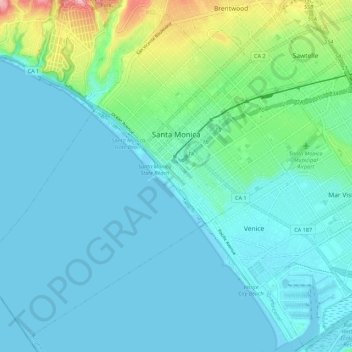 Los Angeles Elevation Map Santa Monica Topographic Map, Elevation, Relief