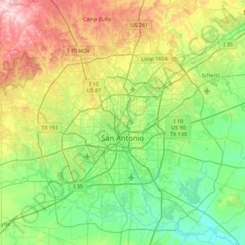 San Antonio Topographic Map Elevation Relief