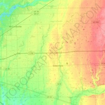 Hancock County topographic map, elevation, relief