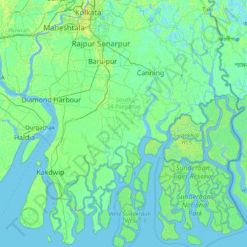 Topographic Map Of Kolkata South 24 Parganas Topographic Map, Elevation, Relief
