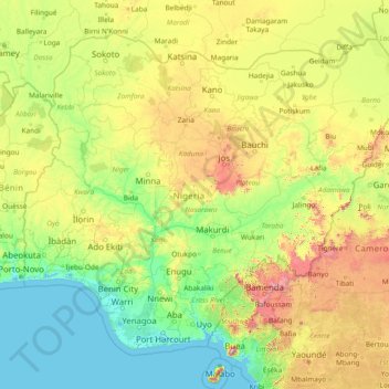 Topographic Map Of Nigeria Nigeria Topographic Map, Elevation, Relief