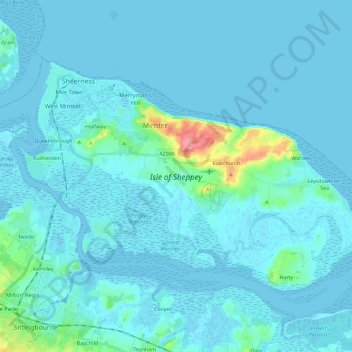Isle Of Sheppey Map Isle Of Sheppey Topographic Map, Elevation, Relief