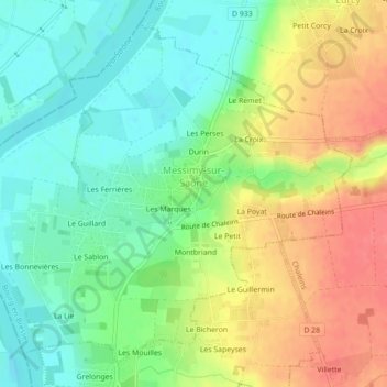 Messimy Sur Saone Topographic Map Elevation Relief