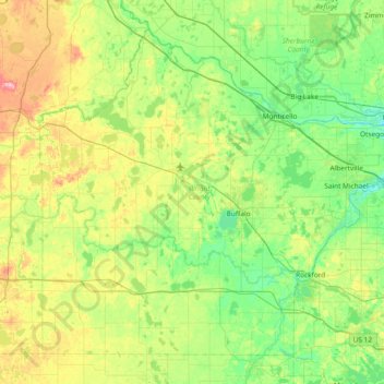 Hennepin County Topographic Map Wright County Topographic Map, Elevation, Relief