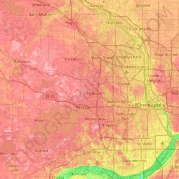 Hennepin County Topographic Map Hennepin County Topographic Map, Elevation, Relief