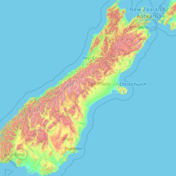 New Zealand Terrain Map South Island Topographic Map, Elevation, Relief