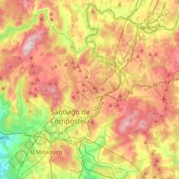 Santiago De Compostela Topographic Map Elevation Relief