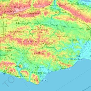 High Weald Aonb Map High Weald Aonb Topographic Map, Elevation, Relief