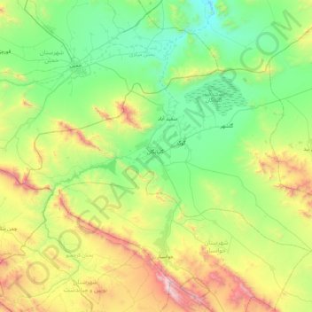 Golpayegan County topographic map, elevation, relief