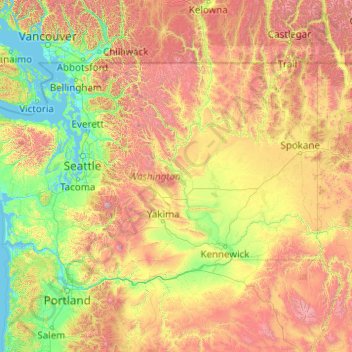 Washington topographic map, elevation, relief