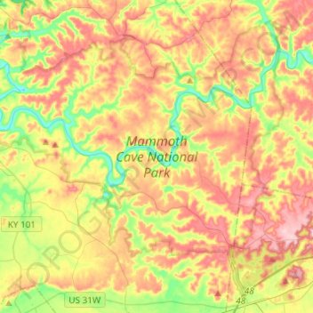 Mammoth Cave National Park Map Mammoth Cave National Park Topographic Map, Elevation, Relief