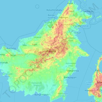 Borneo topographic map elevation relief 