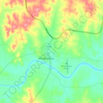 Mundubbera topographic map, elevation, relief