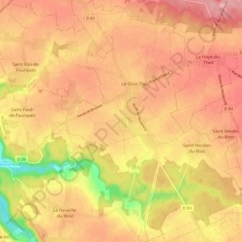 Le Bosc-du-Theil topographic map, elevation, relief