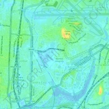 Topographic Map Of Mumbai H/E Ward Topographic Map, Elevation, Relief