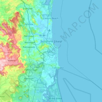 Sunshine Coast Topographic Map Sunshine Coast Regional Topographic Map, Elevation, Relief