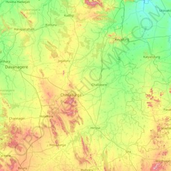 Chitradurga district topographic map, elevation, relief