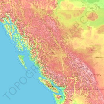 British Columbia topographic map, elevation, relief