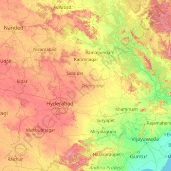 Telangana Sea Level Map Telangana Topographic Map, Elevation, Relief