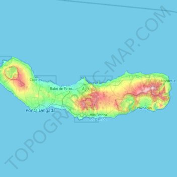 Sao Miguel Island Map São Miguel Island Topographic Map, Elevation, Relief