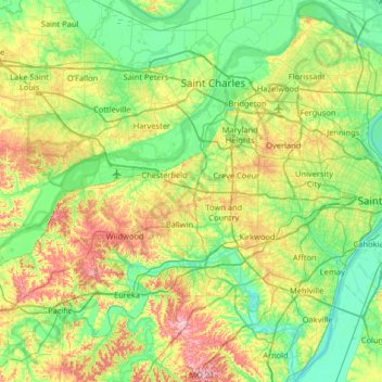 Elevation Map Of St Louis Mo Saint Louis County Topographic Map, Elevation, Relief