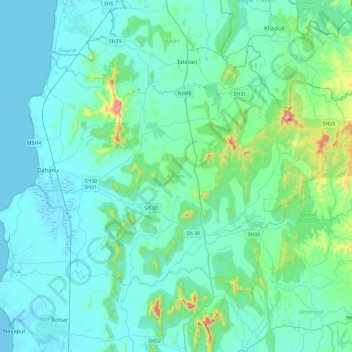 Dahanu topographic map, elevation, relief