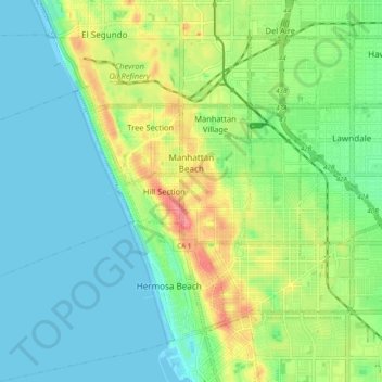 Topographic Map Of Manhattan Manhattan Beach Topographic Map, Elevation, Relief
