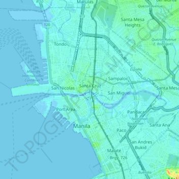 Topographic Map Of Manila Manila Topographic Map, Elevation, Relief