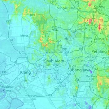 Shah Alam topographic map, elevation, relief