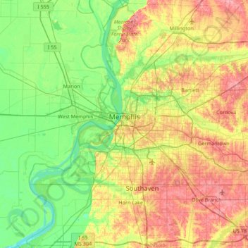 Memphis Topographic Map Elevation Relief